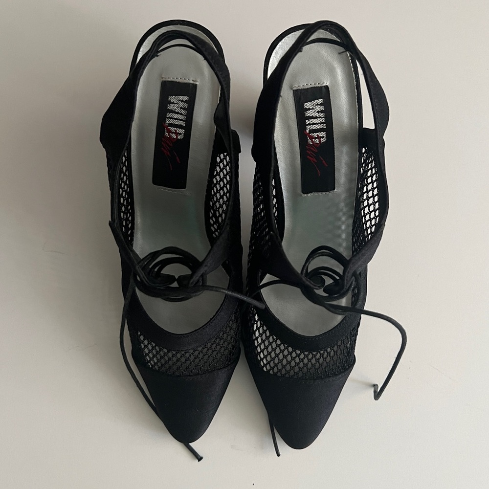 Black Netted Tie-Front Heels – Size 7.5
